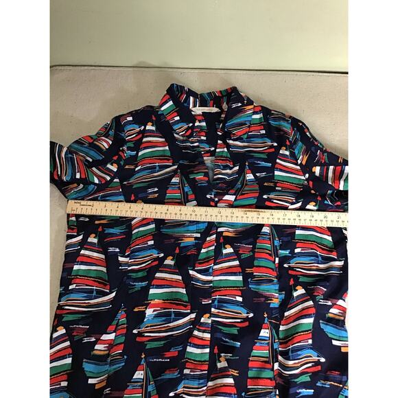 Soft Surroundings Women Sail-away Blouse Sz. Lrg Blue Button up Boat Print top - Picture 7 of 11